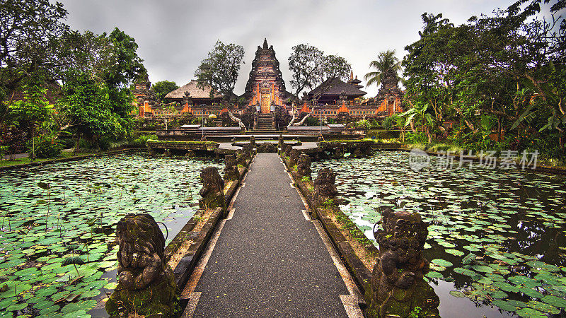 莲花池和普拉萨拉斯瓦提寺在乌布，印尼巴厘岛