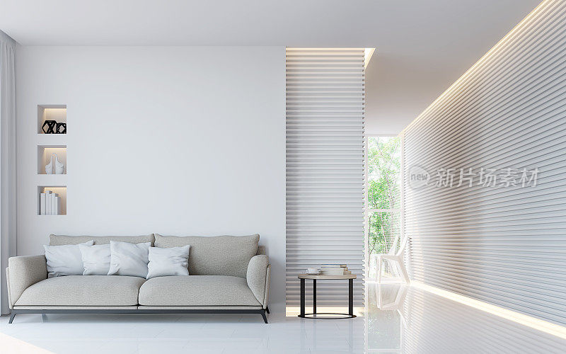 现代白色客厅室内3d渲染图像