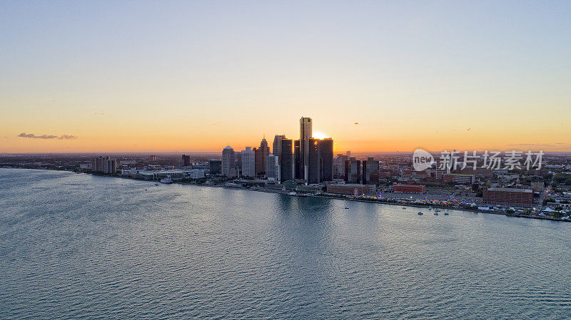 底特律鸟瞰日落