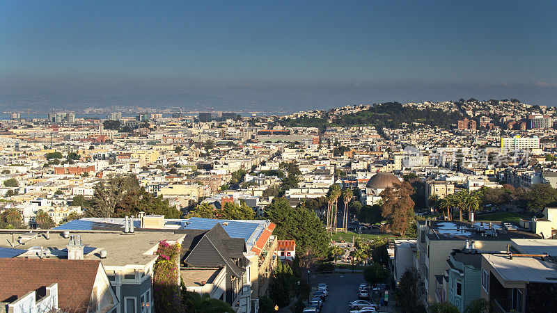 鸟瞰图穿过多洛雷斯公园朝向旧金山湾