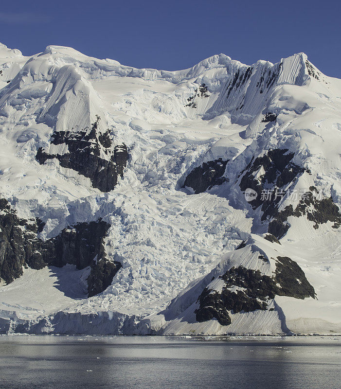 南极半岛天堂湾的潮汐冰川。显示了冰川的所有特征。