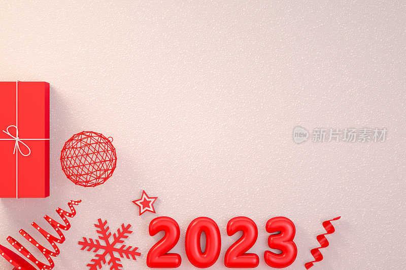 2023年新年，白雪背景圣诞饰品