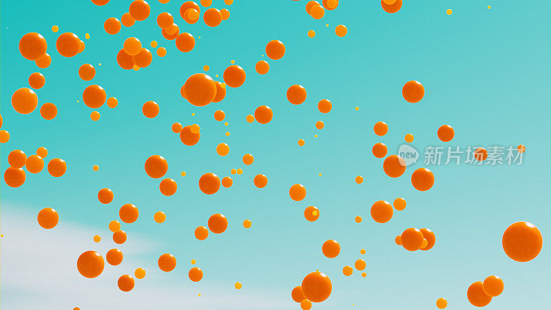 下雨了，橙色的球从晴朗的天空落下
