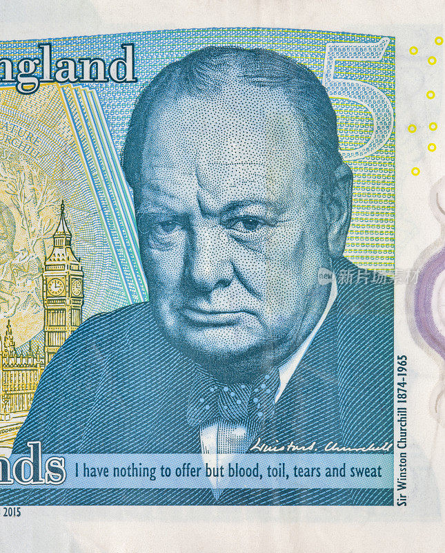 英国五英镑钞票的特写