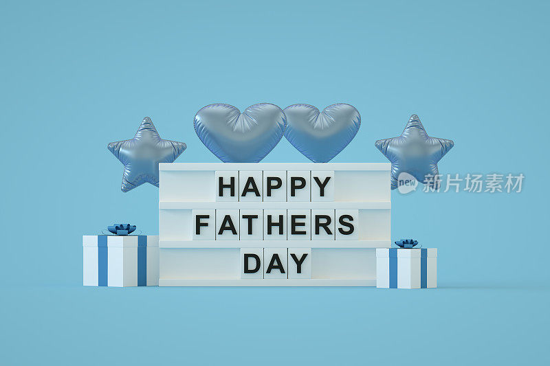 父亲节快乐，蓝色背景，灯箱