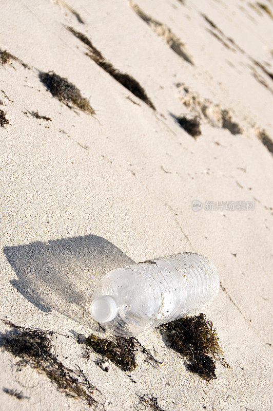 塑料水瓶被丢弃在海滩上