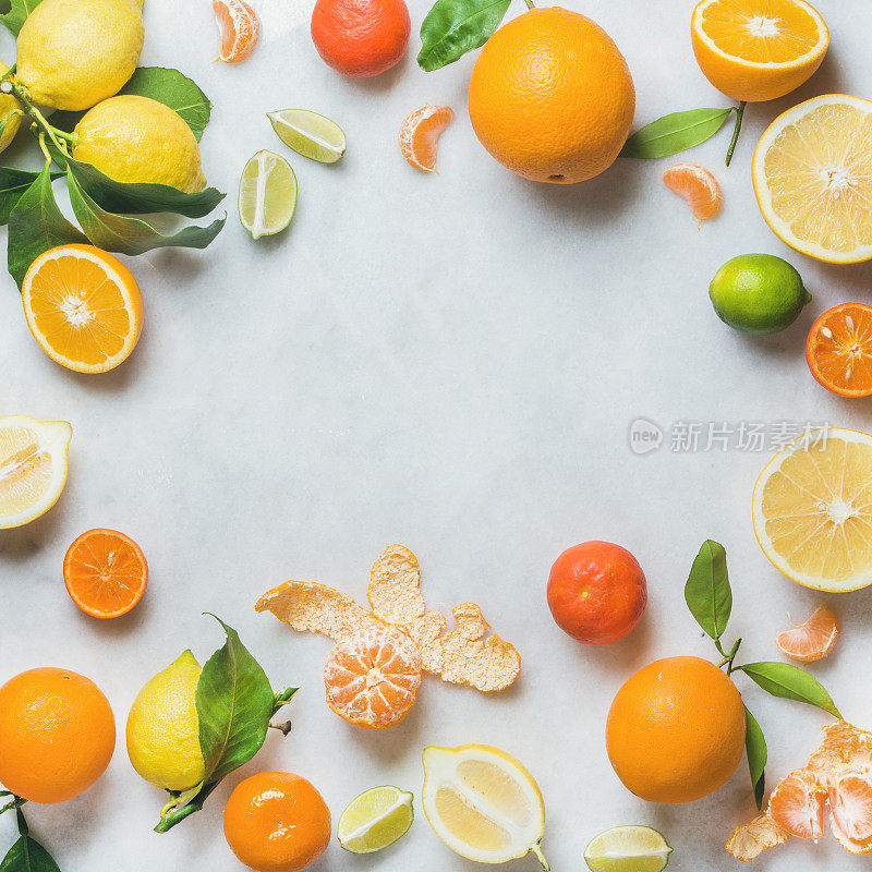 用于制作果汁或冰沙的各种新鲜柑橘类水果