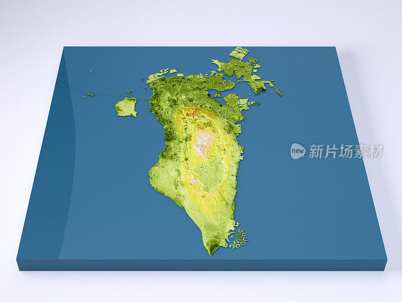 巴林3D模型地形图彩色正面