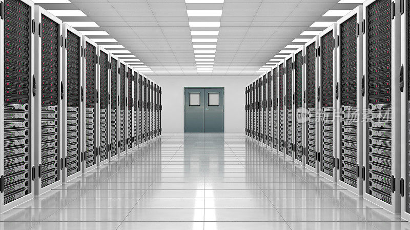 现代内部的服务器室，超级计算机，服务器室，数据中心，数据安全中心。