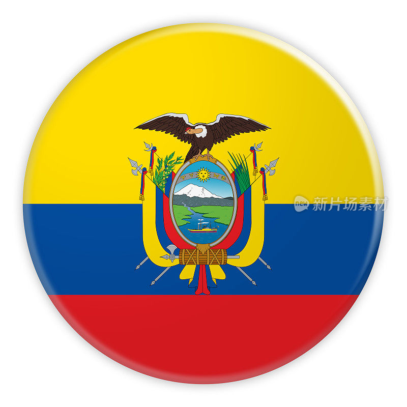 厄瓜多尔国旗按钮，新闻概念徽章，白色背景上的3d插图