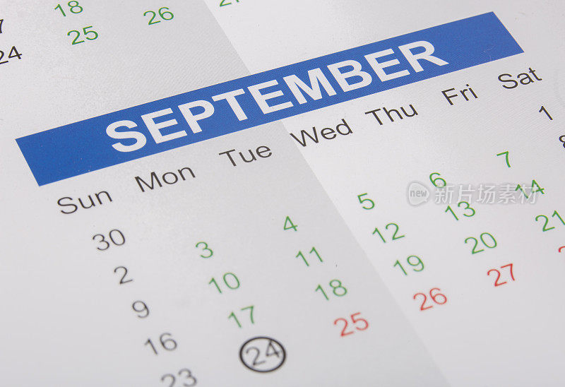 九月是印在日历上的月份