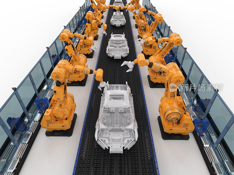 汽车工厂的机器人装配线