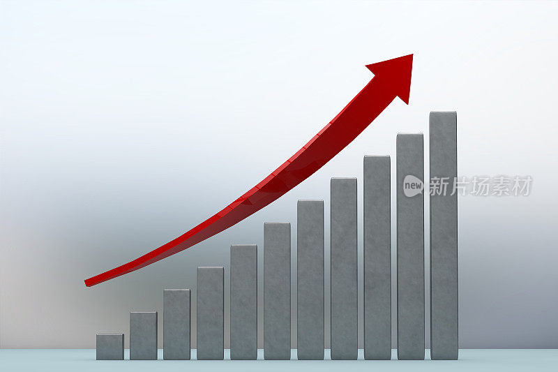 金融上行图，红色箭头柱状图