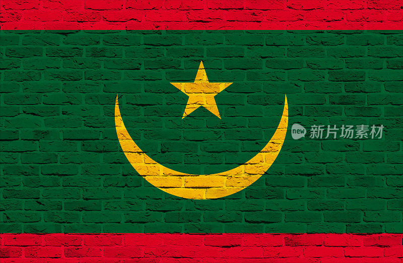 毛利塔尼亚国旗涂在砖墙上