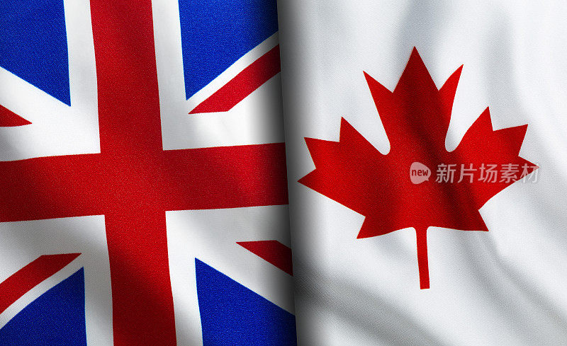 英国和加拿大的国旗并排站着