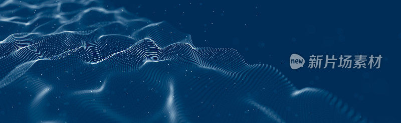 粒子的音乐波。声音结构连接。带有发光粒子波的抽象背景。波三维