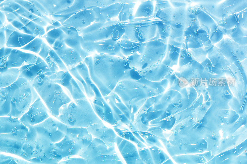 蓝色波浪抽象，自然波纹和气泡纹理，凝胶皂，背景摄影