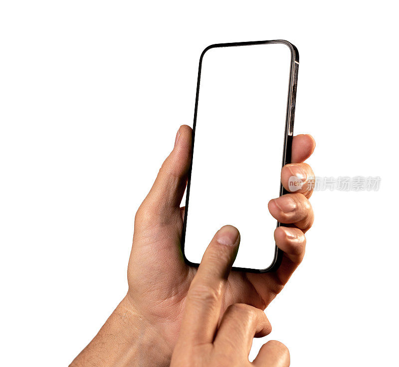 手指点击，点击空白的手机屏幕模型，智能手机模型