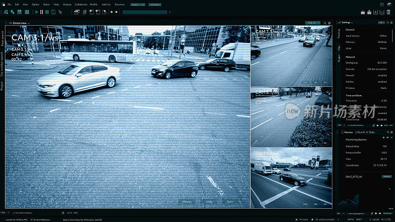 闭路电视交通超速安全摄像头。汽车密集行驶的城市中心区道路安全监控技术限速与道路安全监控软件接口