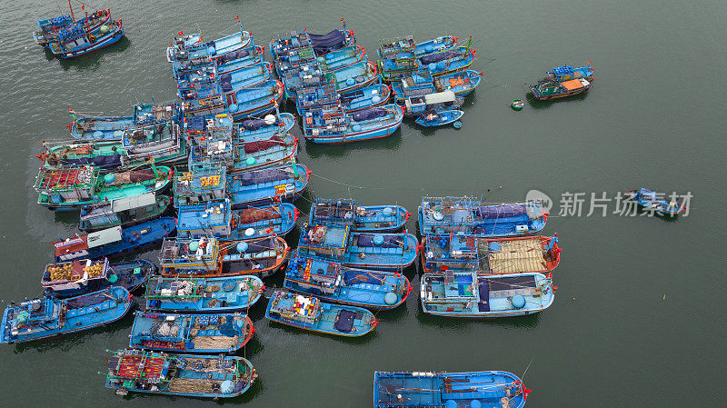 渔船在归仁港并排钉船