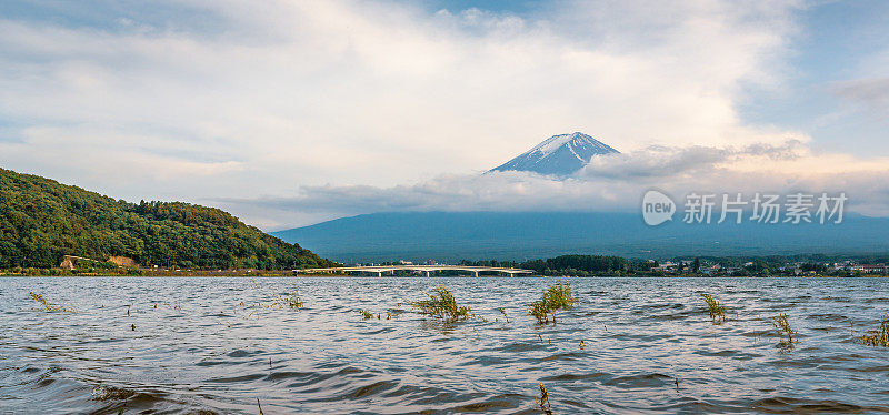 富士山日本火山在夏季的全景图