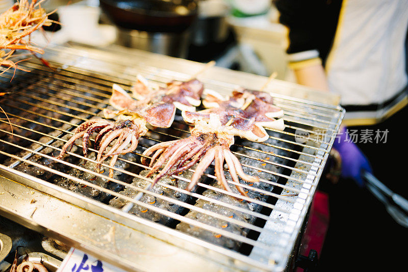 街头小贩，烤鱿鱼，台北，台湾