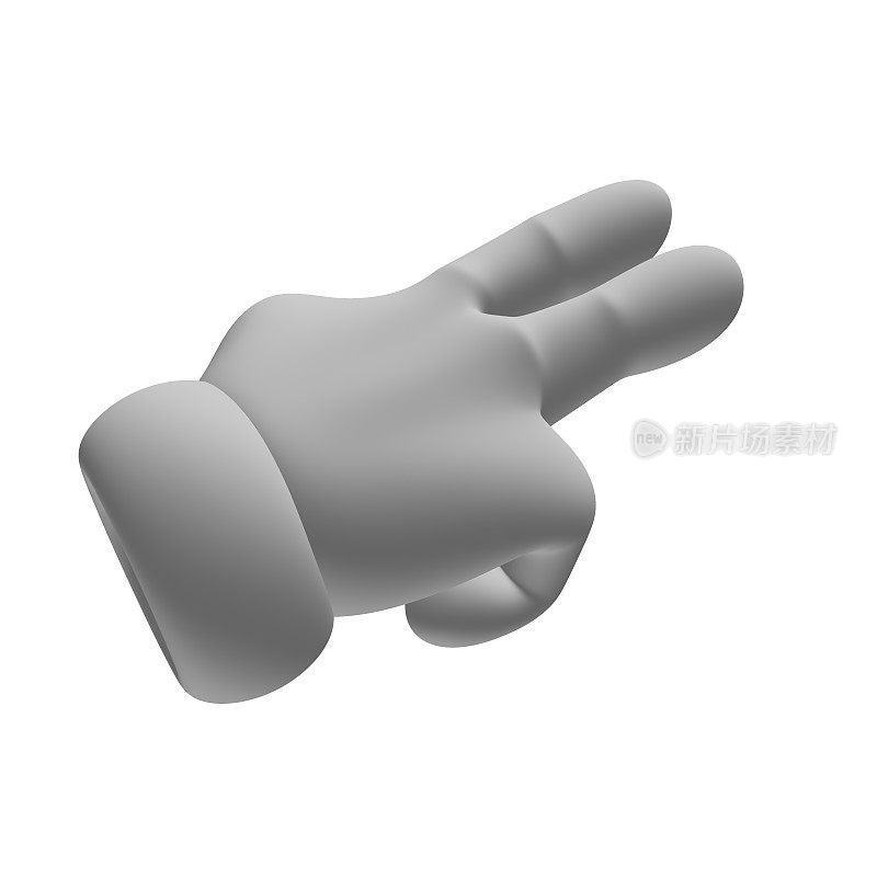 3D卡通手的形状指向两个手指