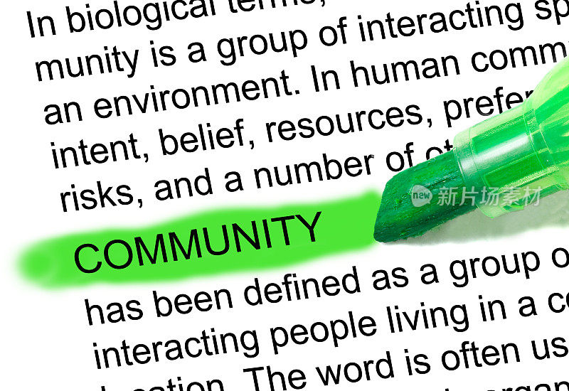 社区定义在字典中以绿色标示