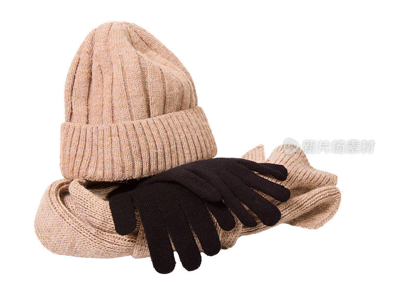 寒季衣服:羊毛帽、围巾和手套