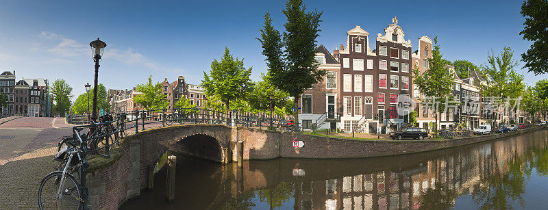 阿姆斯特丹宁静的运河景色，荷兰