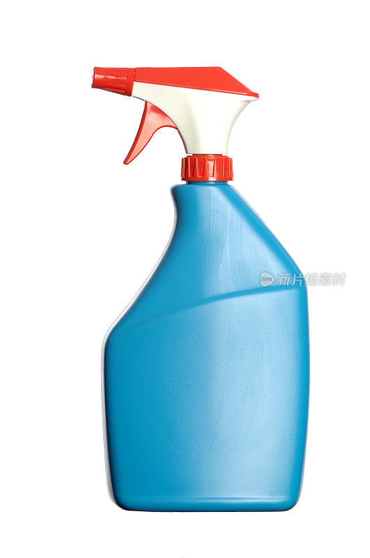 蓝色和红色家用清洁剂喷瓶对白色