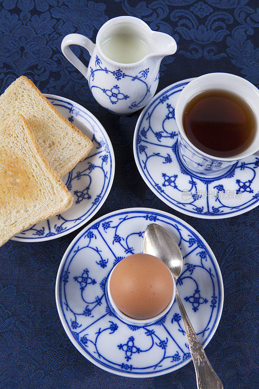 早餐菜单:鸡蛋、吐司、茶或加牛奶的咖啡