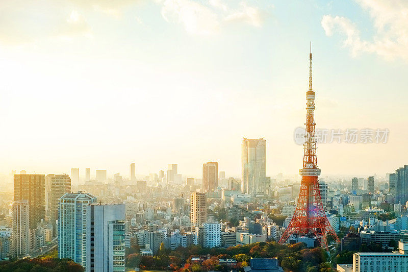清晨日出下的东京塔全景