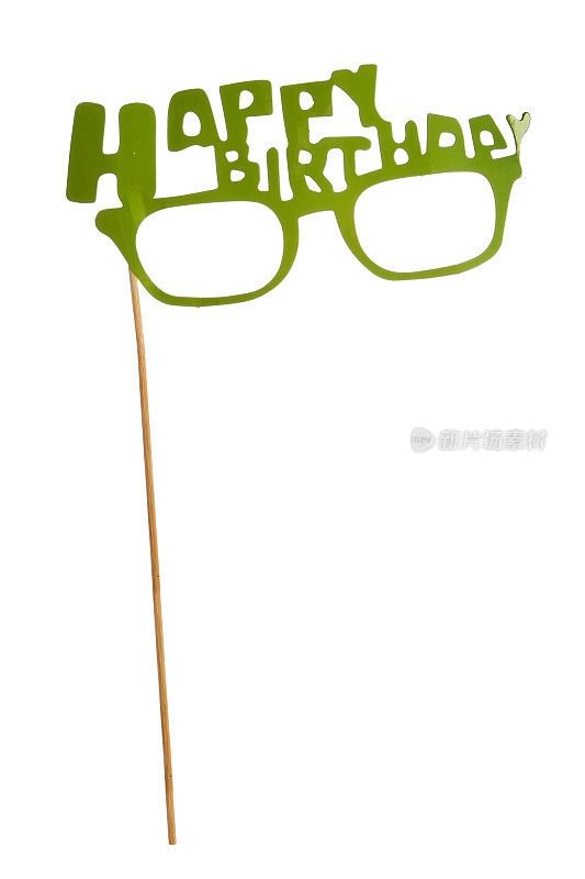 照片亭的道具形状像滑稽的“生日快乐”眼镜