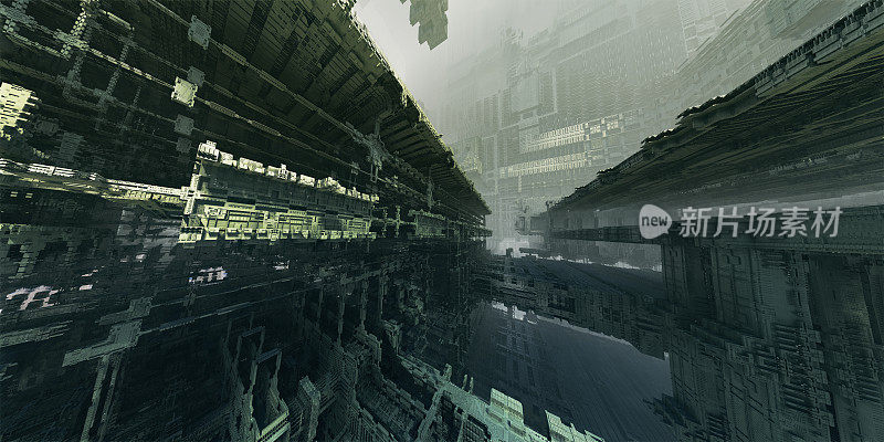 科幻城市，城市建筑，三维分形艺术