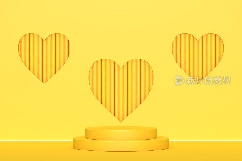 黄色的站在前面，黄色的心做背景，空白的产品展示