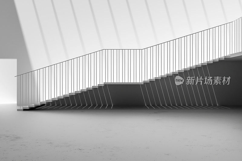 室内现代楼梯，3d渲染