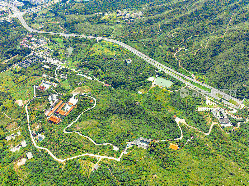 中国河北省石家庄市鹿泉区龙泉古寺航拍