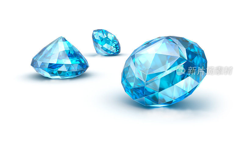 蓝色宝石孤立在白色宝石上。蓝宝石。黄玉。坦桑黝帘石