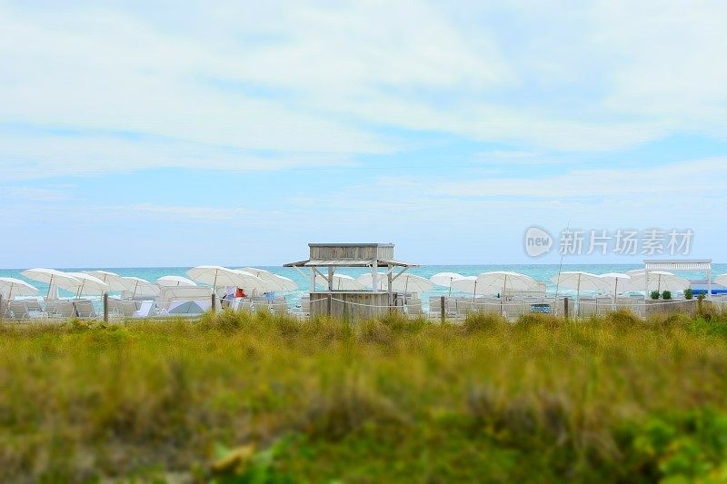 迈阿密海滩躺椅和雨伞