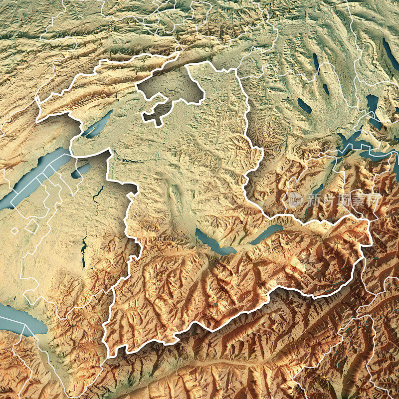 伯尔尼广州瑞士3D渲染地形图边界