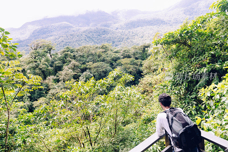 一名古巴男子在哥斯达黎加徒步游览热带雨林