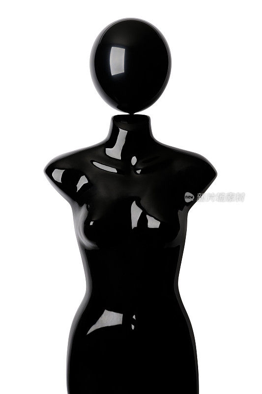 黑色人体模型躯干与闪亮的黑色气球对白色的背景