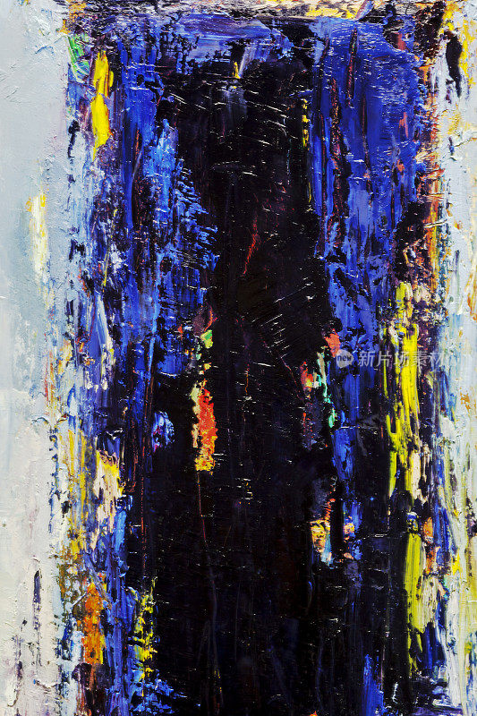 抽象绘画以蓝、黄、黑为艺术背景。