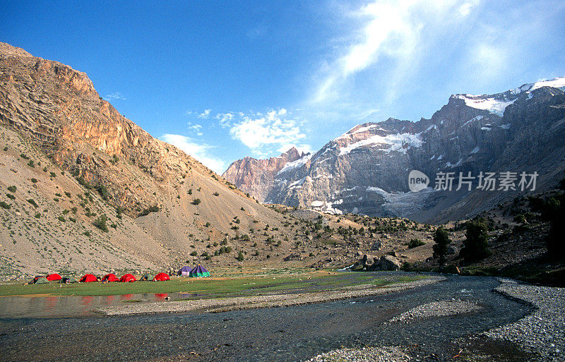 帕米尔山脉的红色帐篷
