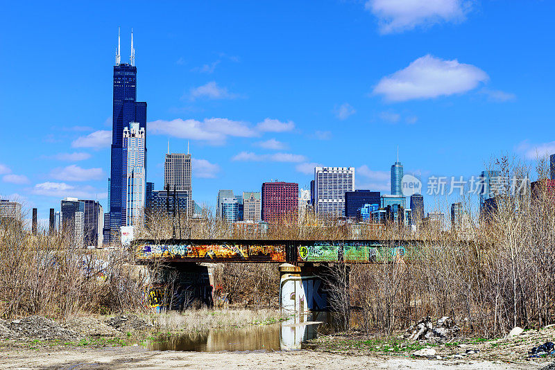芝加哥有涂鸦的铁路桥