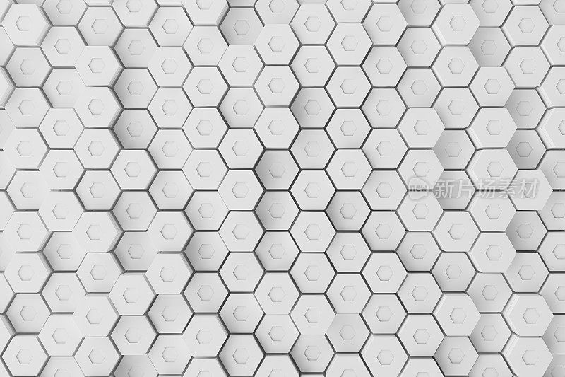 白色几何六角形抽象背景，3d渲染