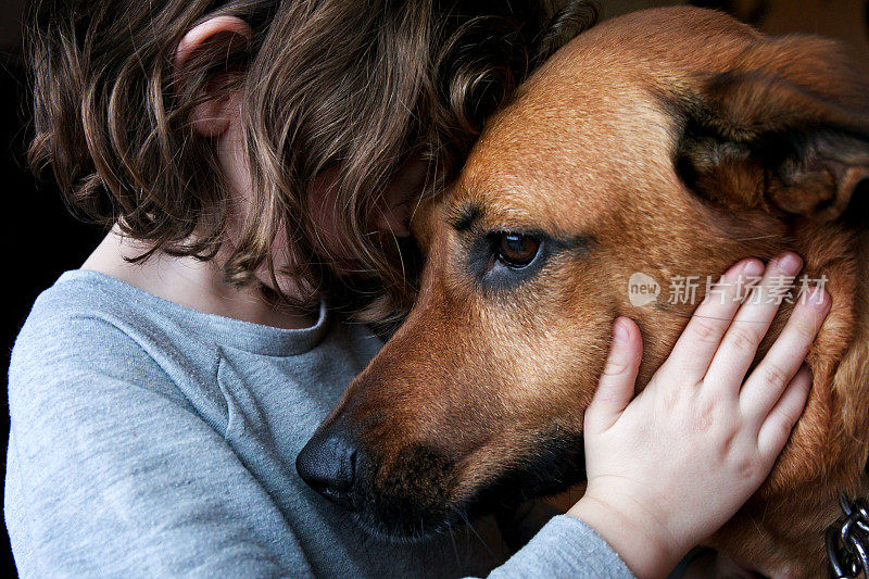 一个小女孩抱着她的狗