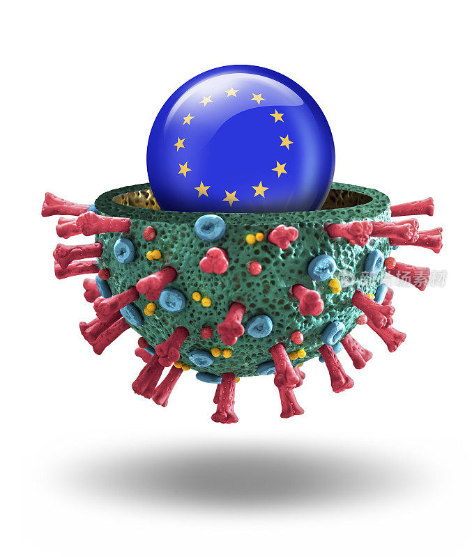 冠状病毒COVID-19微观宏观模型，内部有欧洲国旗