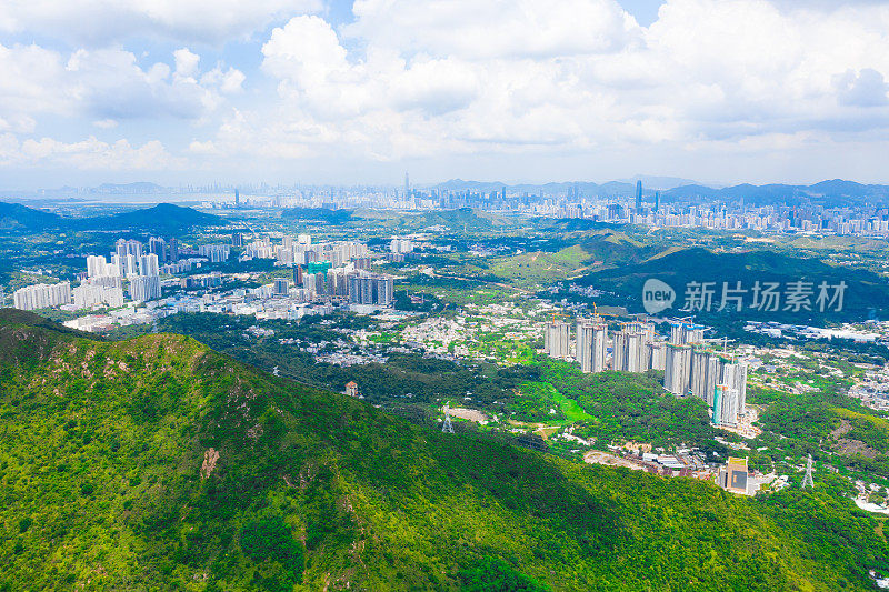 沙田区鸟瞰图。香港新界